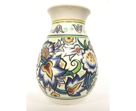 A 2004 Poole Pottery earthenware traditional vase, decorated in the HX design by Karen Brown (10 inches).