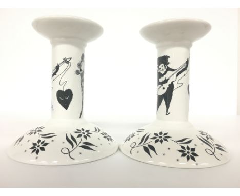 A pair of Poole Pottery earthenware Beardsley candlesticks (5 inches).