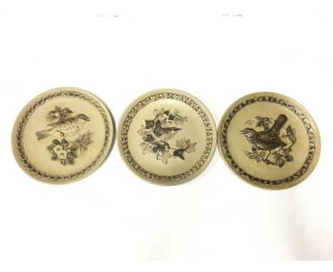 A Poole Pottery Barbara Linley Adams stoneware collectors dish "Song Thrush together with two others "Wren" and "Blackbird" (
