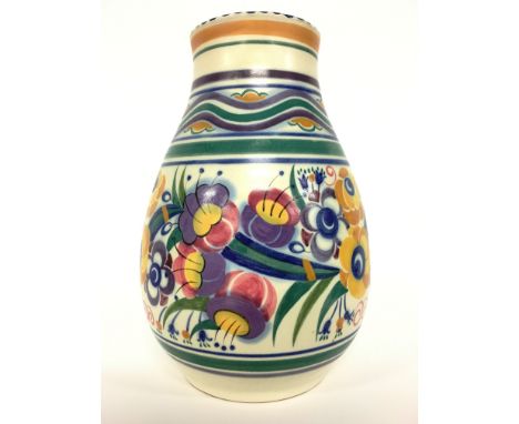 A Poole Pottery earthenware traditional vase, shape 337, decorated in the YO design by Pat Summers (10 inches).