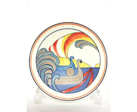 A Poole Pottery Studio dish in the Purbeck Series, designed and decorated by Karen Brown in the "Swanage Viking" design (10 i