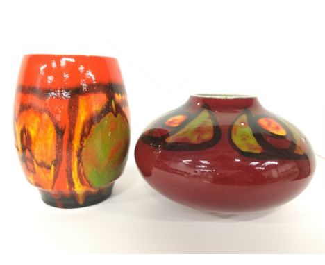 A Poole Pottery Delphis earthenware vase, shape 83, decorated by Carole Cutler (6 inches) together with another vase, shape 3