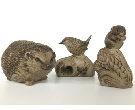 A Poole Pottery Barbara Linley Adams stoneware model of a Hedgehog together with a Mouse and a Wren.