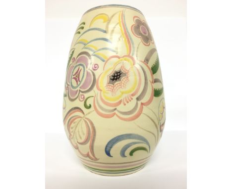 A Poole Pottery earthenware vase, shape 697, decorated in the LV design, painted by Ruth Paveley (12 inches).