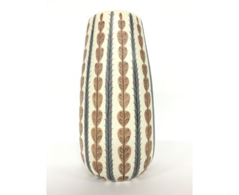 A Poole Pottery Freeform earthenware vase, shape 686, decorated in the YCB design by Gwen Haskins (10 inches).