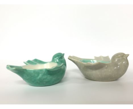 A Poole Pottery Art Deco stylised bird ashtray in shagreen glaze, designed by John Adams together with another.