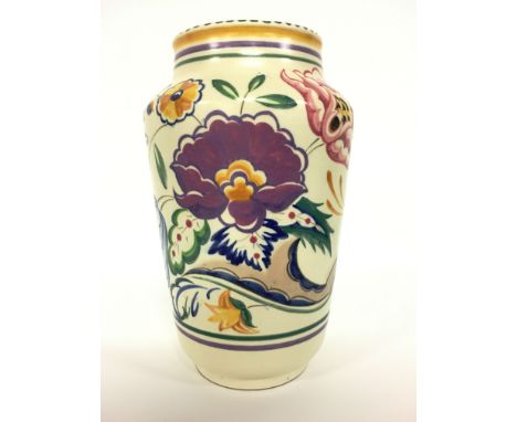 A Poole Pottery earthenware traditional vase, shape 595, decorated in the AP design, decorated by Marjorie Batt (9 inches).