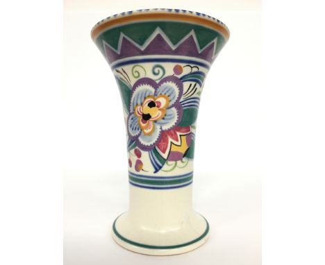 A Poole Pottery earthenware Traditional vase, shape 598, decorated in the V design, decorated by Marjorie Batt (10 inches hig