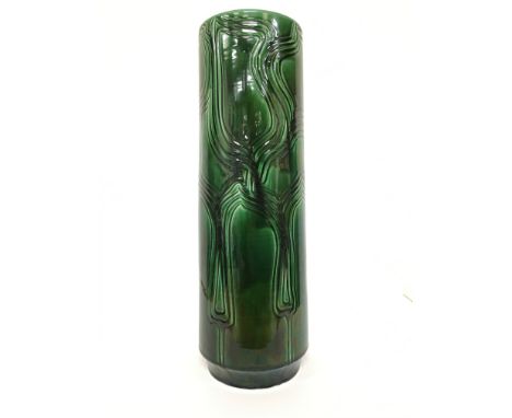 A Poole Pottery Delphis earthenware vase, shape 85, carved and glazed in a green lustre, decorated by Geraldine O'Meara (16 i