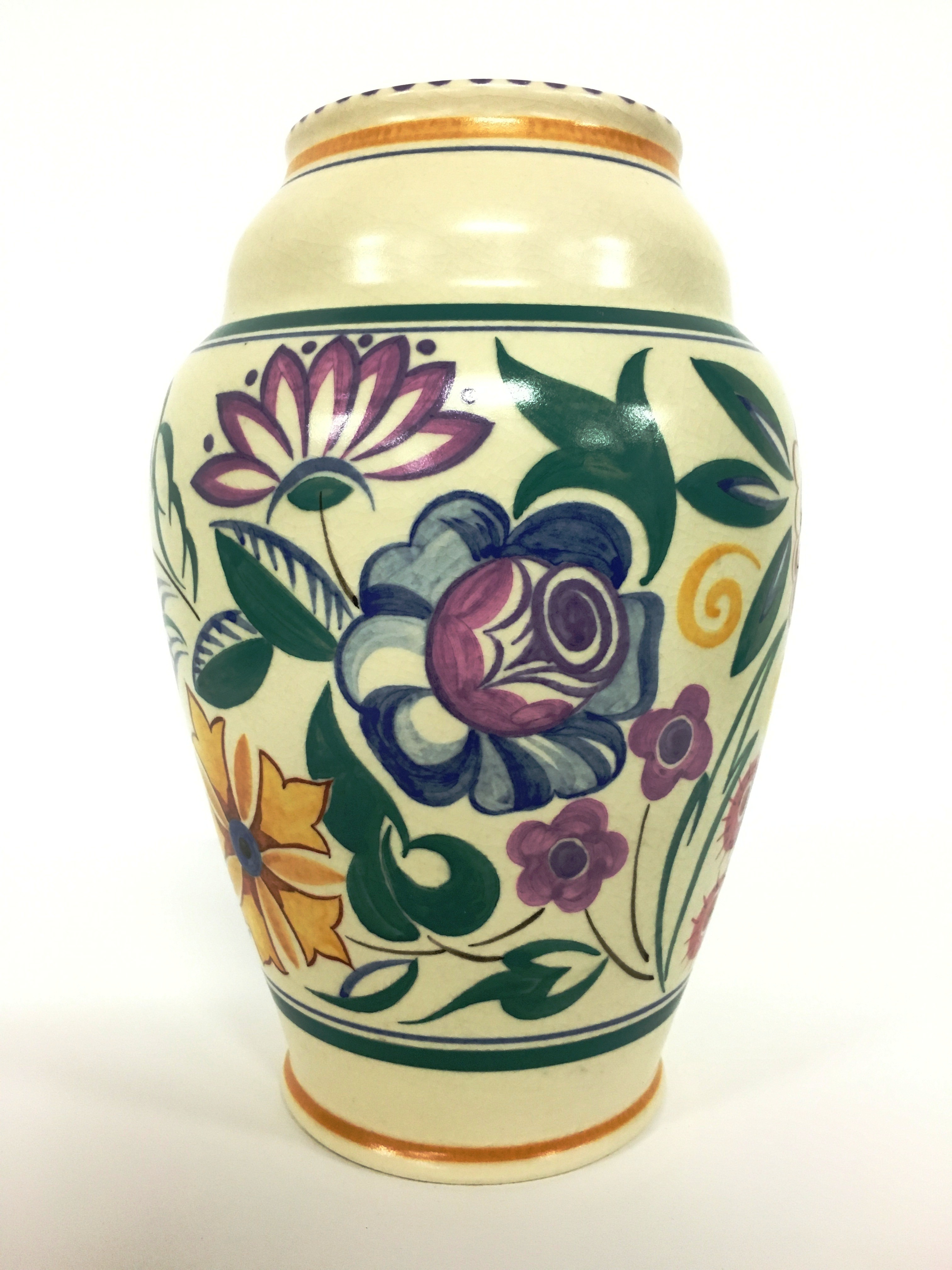 A Poole Pottery earthenware traditional vase, shape 599, decorated in the CS design for W. T. L.