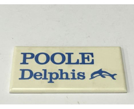 A Poole Pottery shop display sign for the "Delphis" range (6 inches).