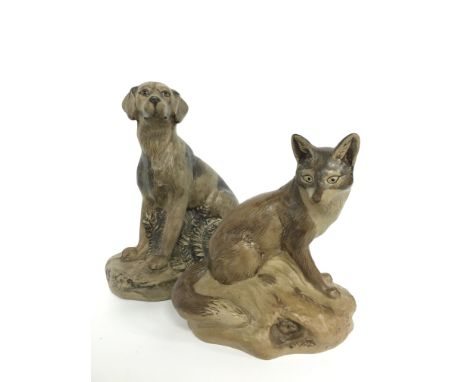 A Poole Pottery Barbara Linley Adams stoneware figure of a Hound together with a Fox.