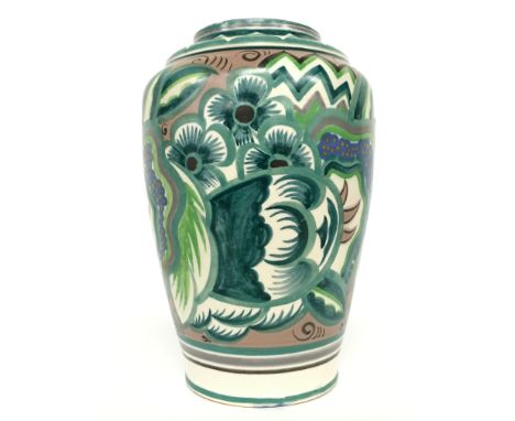 A large Poole Pottery Art Deco vase, shape 966, decorated in the GEP pattern by Eileen Prangnell (some glaze faults), (9.5 in