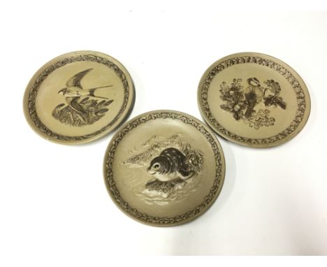 A Poole Pottery Barbara Linley Adams stoneware collector's dish "Seal" together with two others "Swallow" and "Blue Tit" (8 i