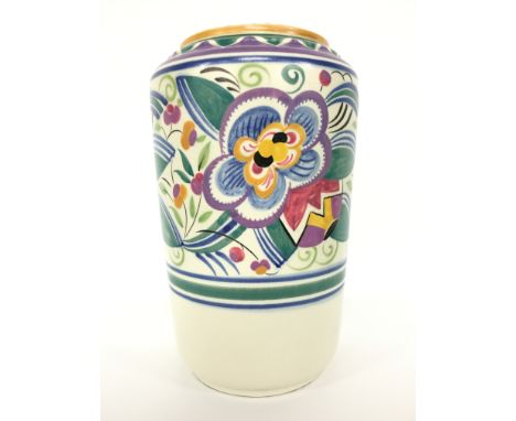 A Poole Pottery earthenware vase, shape 857, decorated in the V designby Pat Summers (9 inches).