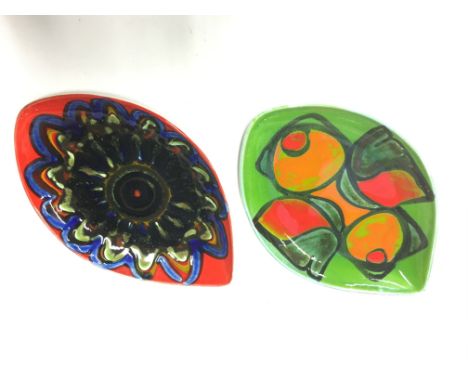 A Poole Pottery Delphis eye dish, shape 91, decorated by Janet Lairs (12 inches) together with another.