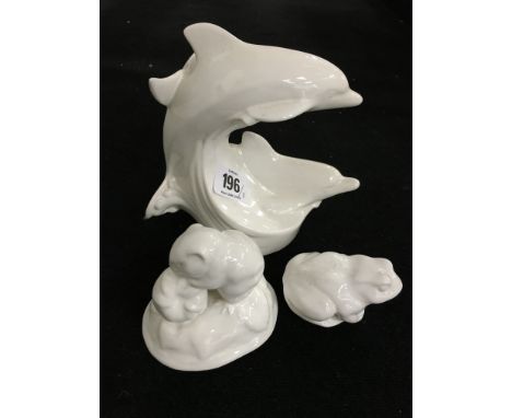 A Poole Pottery Earthenware figure of a Double Dolphin together with a Frog and a Mouse.
