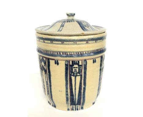 A Carter Stabler Adams Poole Pottery stoneware canister and cover, tin glazed, probably designed by James Radley Young in a G