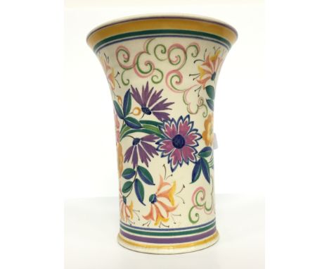 A Poole Pottery earthenware traditional tall flared vase, shape 333, decorated in the AY design, painted by Ruth Paveley (12 