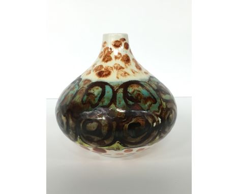 A Poole Pottery Studio vase, shape 10, of ovoid Onion form, shape designed by Robert Jefferson, cira 1963 - 66, decorated wit