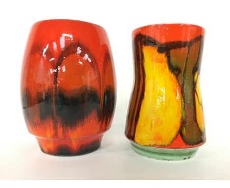 A Poole Pottery Delphis vase, shape 83, in an abstract design by Carol Cutler (6 inches) together with another by Angela Wybu