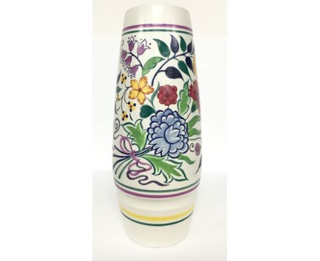 A Poole Pottery earthenware traditional vase, decorated in the traditional BN design by Gwen Haskins (15 inches).