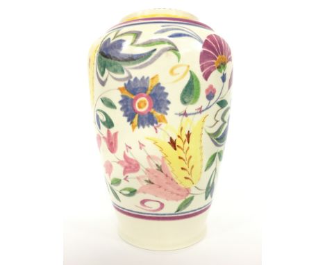 A Poole Pottery earthenware vase, shape 966, decorated in the OL design by Jean Cockram(10 inches).