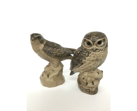 A Poole Pottery Barbara Linley Adams stoneware model of a Merlin together with a Little Owl.