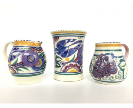 A Poole Pottery Earthenware Traditional vase, decorated in the PB Bluebird design (6 inches high) together with two tradition