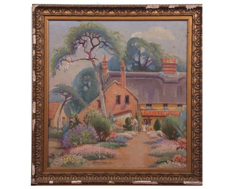 AR Katherine Arini Vane (1891-1965 Landscape with figures by a cottage oil on board, signed and dated 32 lower centre 49 x 47