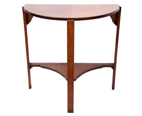 Art deco walnut demi-lune shaped console table, 69cm high