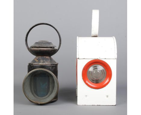A vintage LNER 'Loco' signalling lamp with burner, together with a DODO BAT road lamp.
