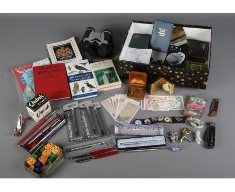 A box of Miscellaneous, including various vintage items, Parker Ink, Roller Ball Refills, Parker Roller Ball pens (Paper Mate