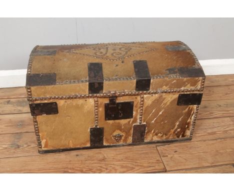 Early 19th century pony hide travelling trunk, iron mounts  trunk lid has detached from body