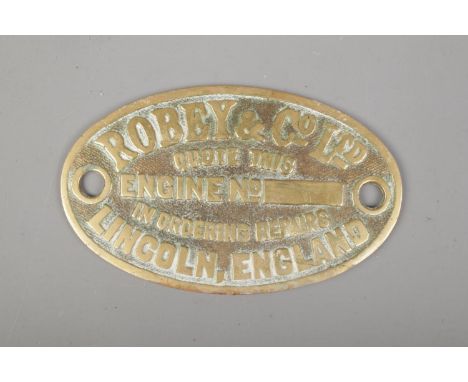A cast brass Robey &amp; Co steam engine plate.