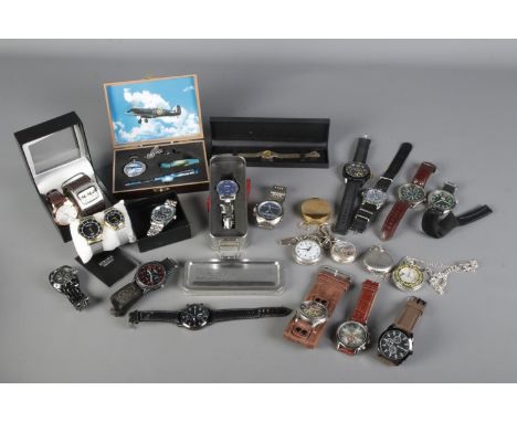 A collection of modern and costume watches, including manual and quartz watches and pocket watches