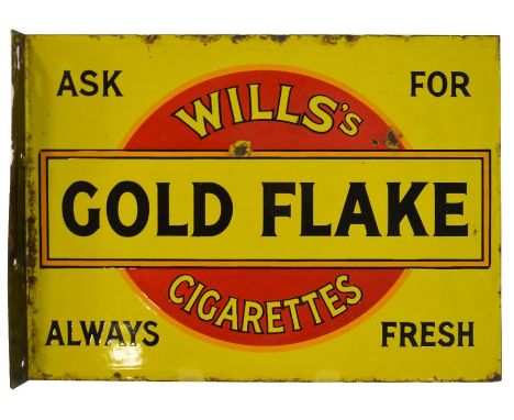 An enamel 'Will's Cigarettes Gold Flake' double sided wall sign, 30.5cm x 42cm