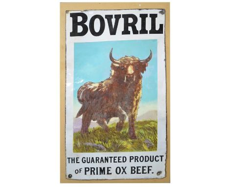 A large enamel 'Bovril' advertising sign, with bull pictured, 123cm x 68.5cm