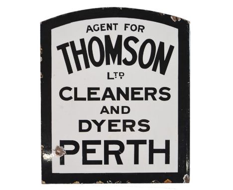 A double sided enamel sign advertising Agent for Thomson Ltd, Cleaners and Dyers, Perth, height 45.5 cm, width 35 cm.
