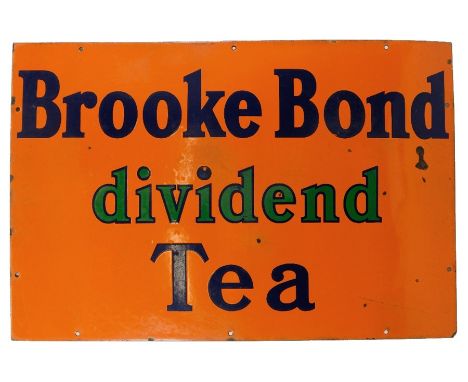 An enamel sign for Brooke Bond Dividend Tea, height 51 cm x width 76 cm.