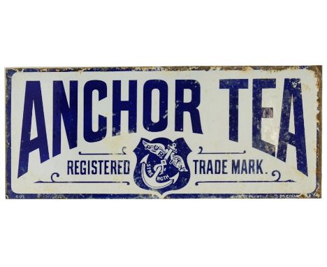 A double sided enamel advertising sign for Anchor Tea, by the Patent Enamel Co, height 17.7 cm x width 43.5 cm