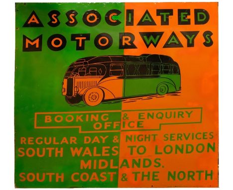 An enamel 'Associated Motorways' sign, 122cm x 122cm