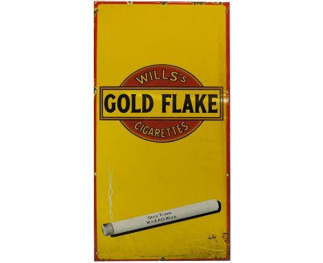 An enamel sign for Wills's Gold Flake Cigarettes, issued by The Imperial Tobacco Co Limited with cigarette against a yellow/r