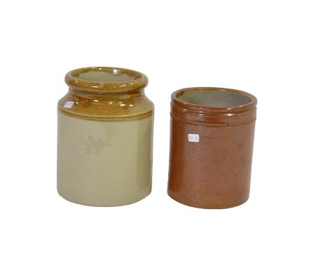 Two stoneware storage jars, one impressed L.N.E.R - R C (London &amp; North Eastern Railway) and the other, a salt glaze jar 