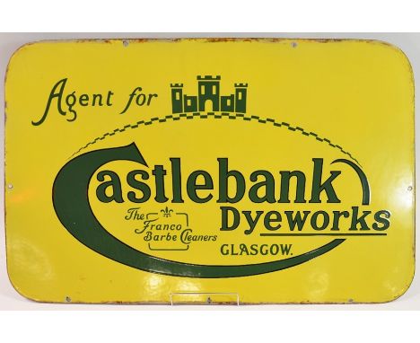 An enamel 'Agent for Castlebank Dyeworks, Glasgow' advertising sign, 51cm x 85cm