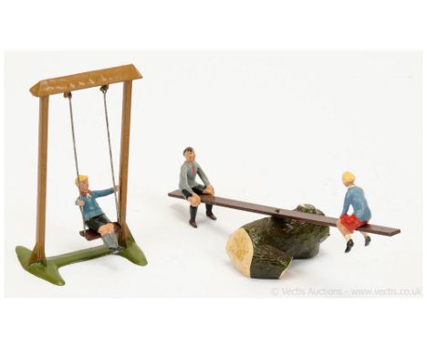 Britains Model 619 - Boy on a Swing, [pre war issue] comprising: Boy [Pale Blue Jumper] on a [White] Swing with Seat &amp; Se