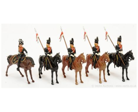 Britains - Set 24 - 9th [Queen's] Royal Lancers [1953 Version], comprising: Officer Turned in Saddle with Drawn Sabre &amp; 4