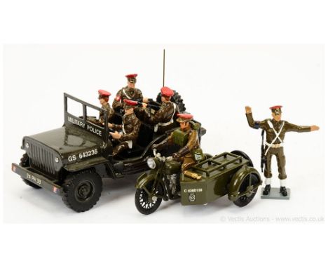 Asset Figures, comprising: - British Royal Military Police Jeep with Driver &amp; 3 x Seated MP's , Standing MP Directing Tra