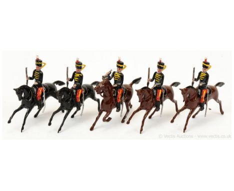 Britains - Set 12 - The 11th Hussars, [1938-41 version], comprising: Trumpeter &amp; 4 x Mounted Hussars Carrying Long Carbin