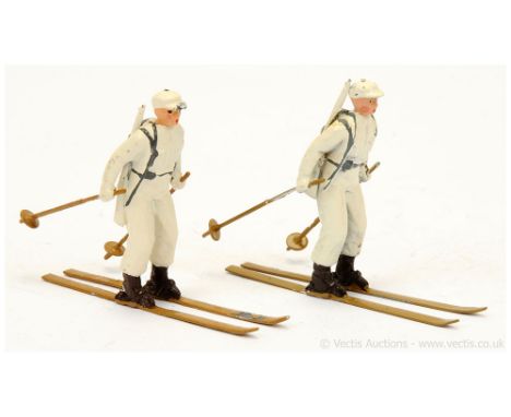 Britains - Set 2037 - Ski Trooper [1949 issue], comprising: 2 x Ski Troopers in White Snow Suits with Slung Rifles, Light Bro
